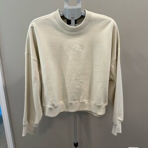 Bad Birdie SCRIPT FLEECE CREWNECK White Onyx size Large NWT